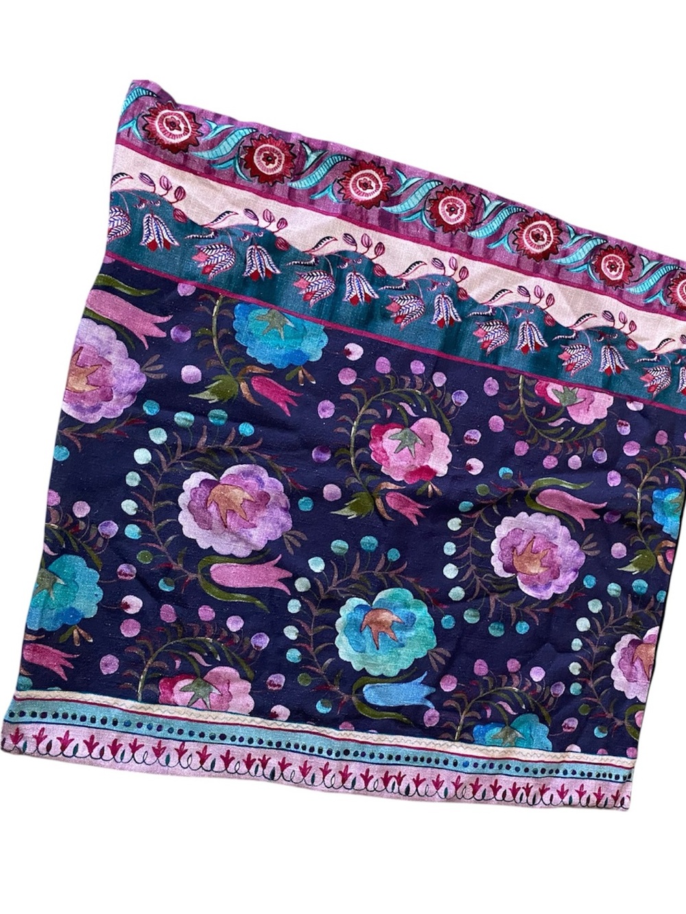 Anthropologie Large Throw Pillow Cover 100% Cotton Boho Bed Floral Blue Purple - Picture 4 of 7